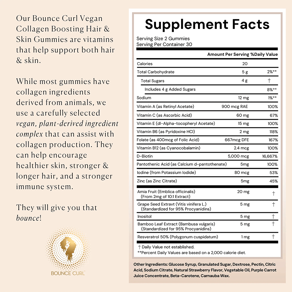 Bounce Curl Vegan Collagen Boosting Hair &amp; Skin Gummies