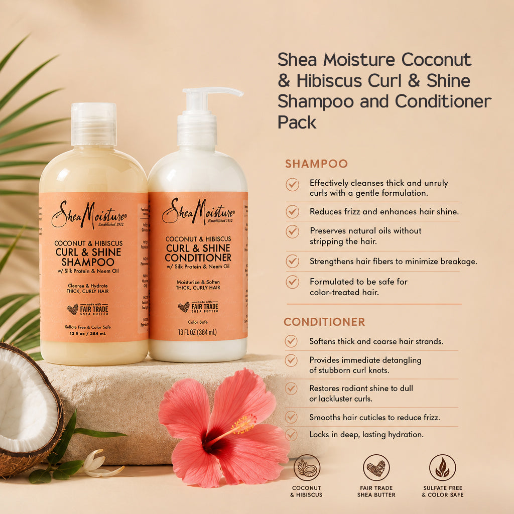 Shea Moisture Coconut &amp; Hibiscus Curl &amp; Shine Shampoo and Conditioner Pack